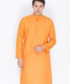 VASTRAMAY Men's Orange Linen Kurta
