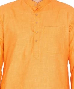Vastramay Men's Orange Linen Kurta And Pyjama Set