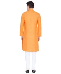 Vastramay Men's Orange Linen Kurta And Pyjama Set