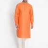 Vastramay Men's Orange Cotton Blend Kurta And Pyjama Set