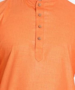 Vastramay Men's Orange Cotton Blend Kurta And Pyjama Set