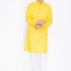 Vastramay Men's Yellow Linen Kurta And Pyjama Set