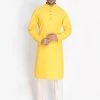 Vastramay Men's Yellow Cotton Blend Kurta And Pyjama Set