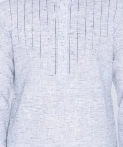 VASTRAMAY Men's Blue Linen Kurta
