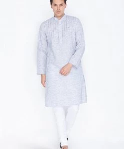 VASTRAMAY Men's Blue Linen Kurta