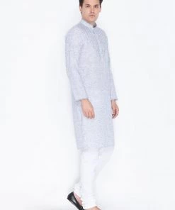 VASTRAMAY Men's Blue Linen Kurta And Pyjama Set Buy 1 Get 1