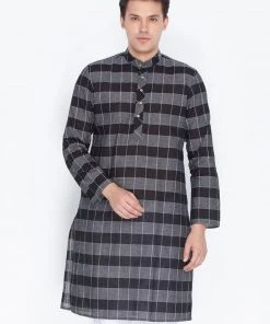 VASTRAMAY Men's Black Cotton Kurta