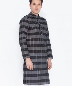 VASTRAMAY Men's Black Cotton Kurta