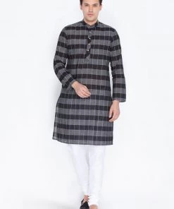 VASTRAMAY Men's Black Cotton Kurta