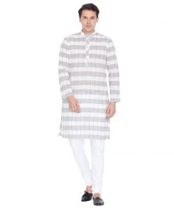 Vastramay Men's White Cotton Kurta And Pyjama Set