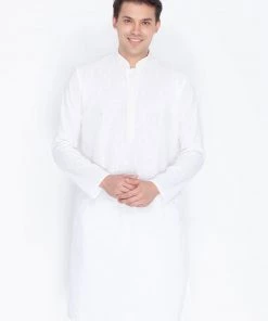 Vastramay Men's White Linen Kurta
