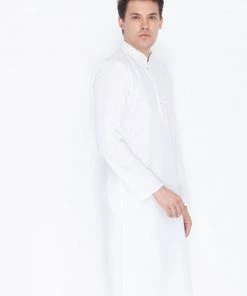 Vastramay Men's White Linen Kurta