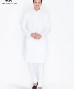 Vastramay Men's White Linen Kurta And Churidar Set Buy 1 Get 1