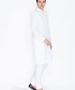 Vastramay Men's White Linen Kurta And Churidar Set Buy 1 Get 1