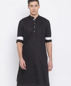 VASTRAMAY Men's Black Cotton Kurta