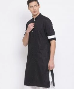 VASTRAMAY Men's Black Cotton Kurta