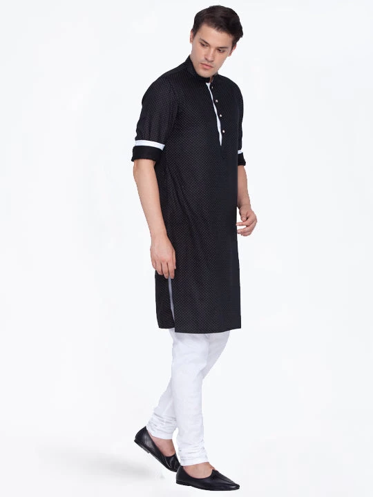 Vastramay Men's Black Cotton Kurta Pajama Set 4 Vastramay Men's Black Cotton Kurta Pajama Set