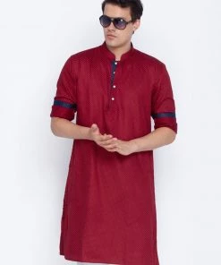 Buy 1 Get 1 VASTRAMAY Men's Maroon Cotton Kurta