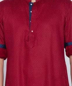 Buy 1 Get 1 VASTRAMAY Men's Maroon Cotton Kurta