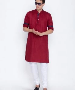 Buy 1 Get 1 VASTRAMAY Men's Maroon Cotton Kurta