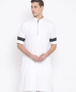 VASTRAMAY Men's White Cotton Kurta