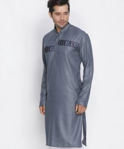 Vastramay Men's Grey Cotton Blend Kurta
