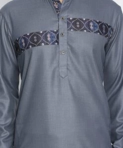 Vastramay Men's Grey Cotton Blend Kurta