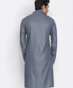 Vastramay Men's Grey Cotton Blend Kurta