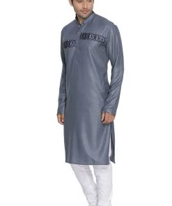Vastramay Men's Grey Cotton Blend Kurta And Pyjama Set