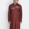 Vastramay Men's Maroon Cotton Blend Kurta