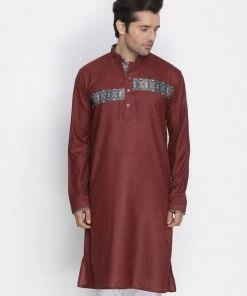 Vastramay Men's Maroon Cotton Blend Kurta