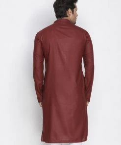 Vastramay Men's Maroon Cotton Blend Kurta