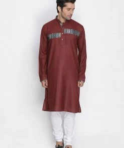 Vastramay Men's Maroon Cotton Blend Kurta