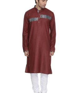 Vastramay Men's Maroon Cotton Blend Kurta And Pyjama Set