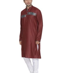 Vastramay Men's Maroon Cotton Blend Kurta And Pyjama Set