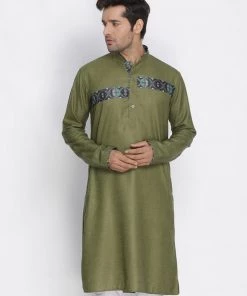 Vastramay Men's Green Cotton Blend Kurta