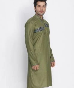 Vastramay Men's Green Cotton Blend Kurta