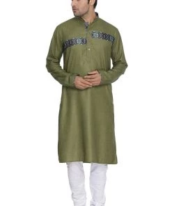 Vastramay Men's Green Cotton Blend Kurta And Pyjama Set