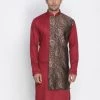 VASTRAMAY Men's Maroon Cotton Blend Kurta