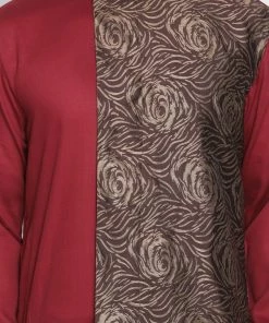 VASTRAMAY Men's Maroon Cotton Blend Kurta