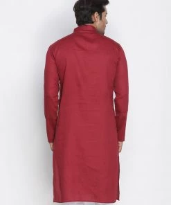 VASTRAMAY Men's Maroon Cotton Blend Kurta