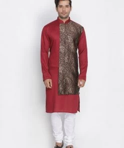 VASTRAMAY Men's Maroon Cotton Blend Kurta