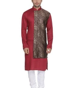 VASTRAMAY Men's Maroon Cotton Blend Kurta And Pyjama Set