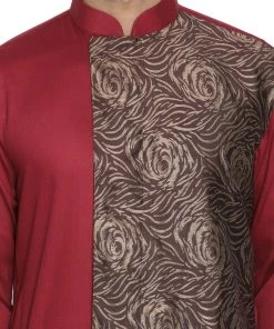 VASTRAMAY Men's Maroon Cotton Blend Kurta And Pyjama Set