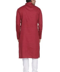 VASTRAMAY Men's Maroon Cotton Blend Kurta And Pyjama Set