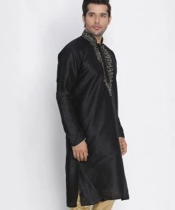 Vastramay Men's Black Cotton Silk Blend Kurta