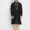 Vastramay Men's Black Cotton Silk Blend Kurta And Pyjama Set