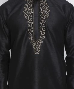 Vastramay Men's Black Cotton Silk Blend Kurta And Pyjama Set