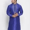 Vastramay Men's Blue Cotton Silk Blend Kurta