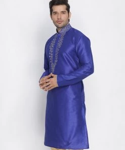 Vastramay Men's Blue Cotton Silk Blend Kurta